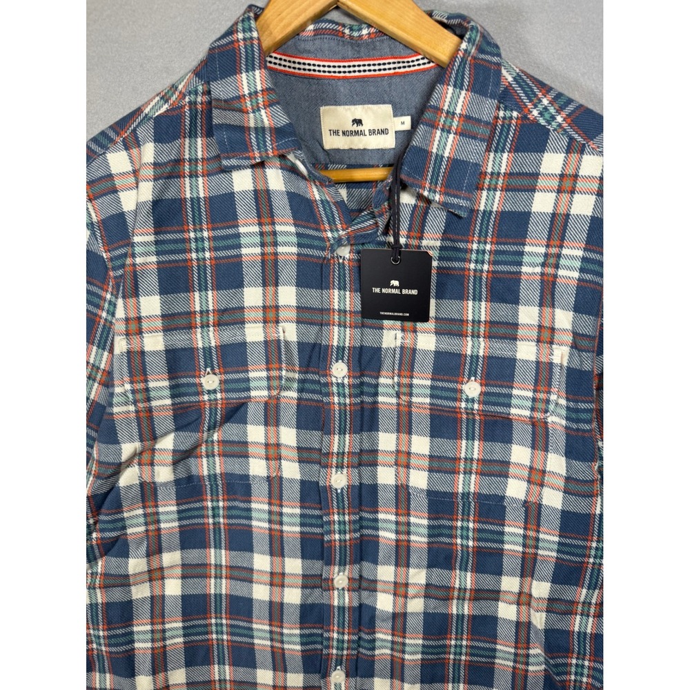 The Normal Brand Mountain Overshirt Mineral Blue Plaid Cotton Flannel Mens M NWT